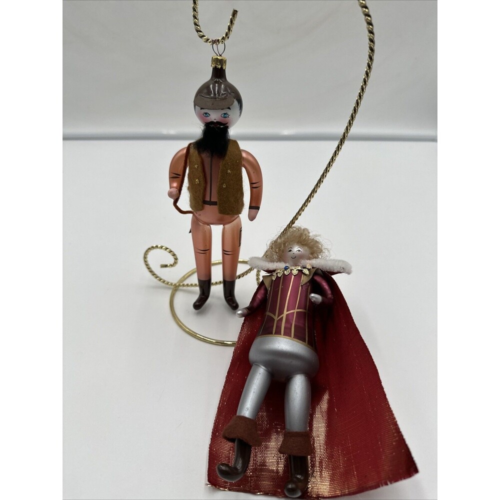 2 Vtg Blown Glass De Carlini Christmas Ornament Soldier & Prince W Cape 7.25”